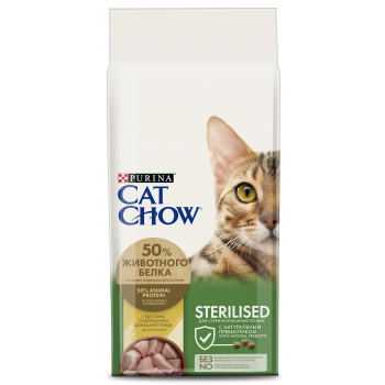 Сухой корм Cat Chow® для стерилизованных кошек и кастрированных котов, с высоким содержанием домашней птицы, Пакет, 15 кг